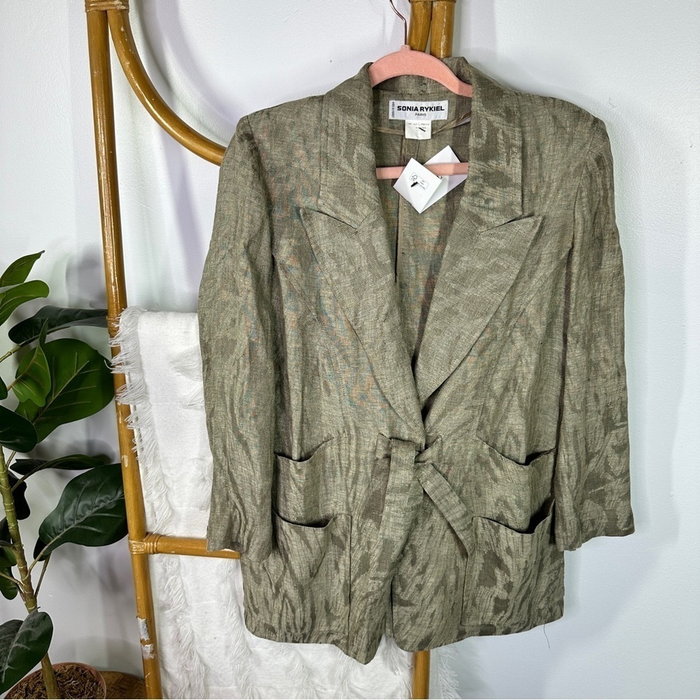 Sonia Rykiel Linen Crinkle Tan Blazer Jacket sz 44